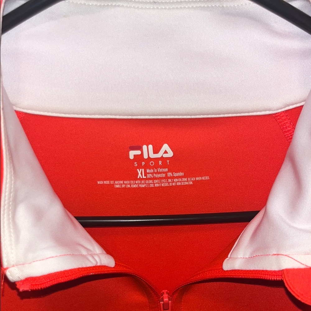 Fila Bright Red Quarter-Zip Top with White Stripes - Picture 2 of 5